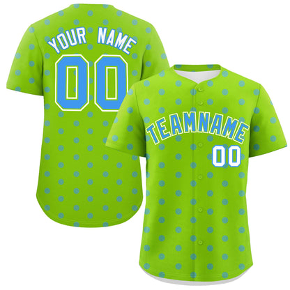 Custom Neon Green Powder Blue Personalized Polka Dot Graffiti Pattern Authentic Baseball Jersey