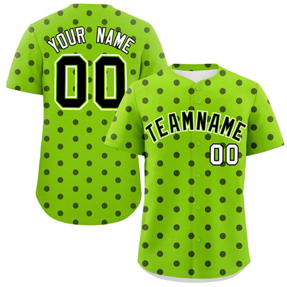 Custom Neon Green Black Personalized Polka Dot Graffiti Pattern Authentic Baseball Jersey