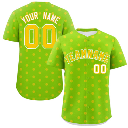 Custom Neon Green Gold Personalized Polka Dot Graffiti Pattern Authentic Baseball Jersey