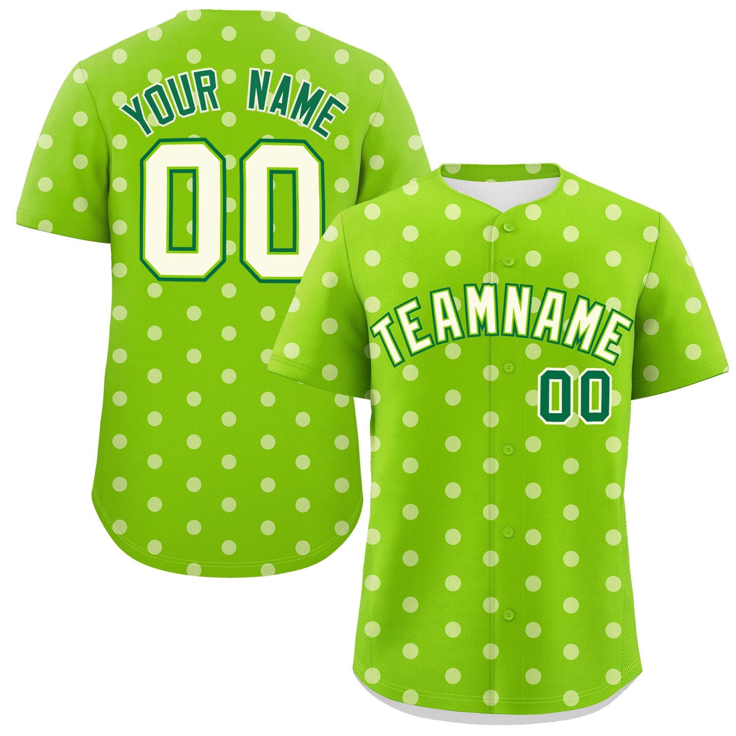 Custom Neon Green White Personalized Polka Dot Graffiti Pattern Authentic Baseball Jersey