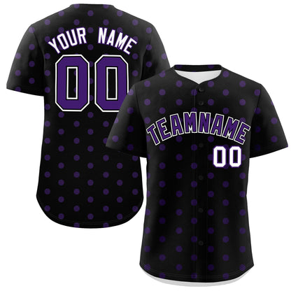 Custom Black Purple Personalized Polka Dot Graffiti Pattern Authentic Baseball Jersey