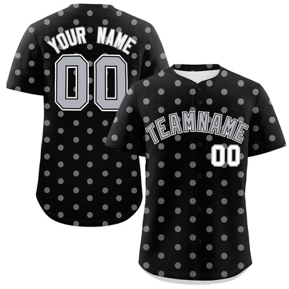 Custom Black Gray Personalized Polka Dot Graffiti Pattern Authentic Baseball Jersey