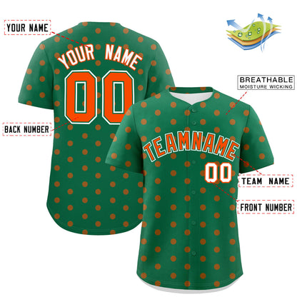 Custom Kelly Green Orange Personalized Polka Dot Graffiti Pattern Authentic Baseball Jersey