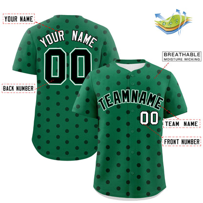 Custom Kelly Green Black Personalized Polka Dot Graffiti Pattern Authentic Baseball Jersey