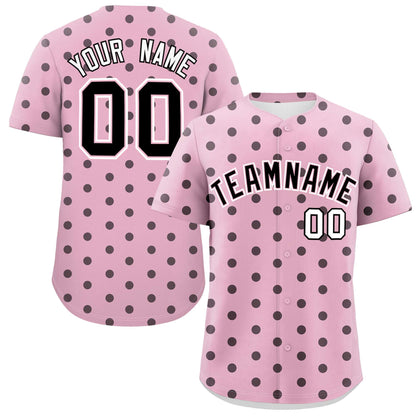 Custom Light Pink Black Personalized Polka Dot Graffiti Pattern Authentic Baseball Jersey