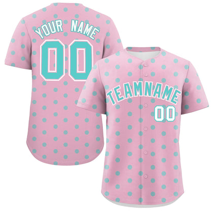 Custom Light Pink Bright Green Personalized Polka Dot Graffiti Pattern Authentic Baseball Jersey