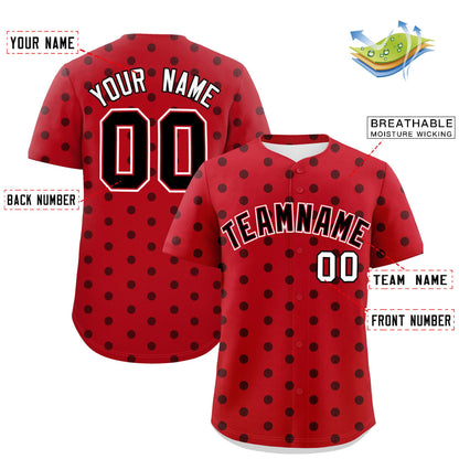 Custom Red Black Personalized Polka Dot Graffiti Pattern Authentic Baseball Jersey