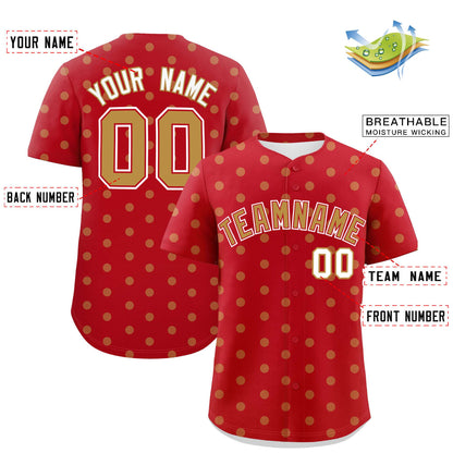 Custom Red Old Gold Personalized Polka Dot Graffiti Pattern Authentic Baseball Jersey