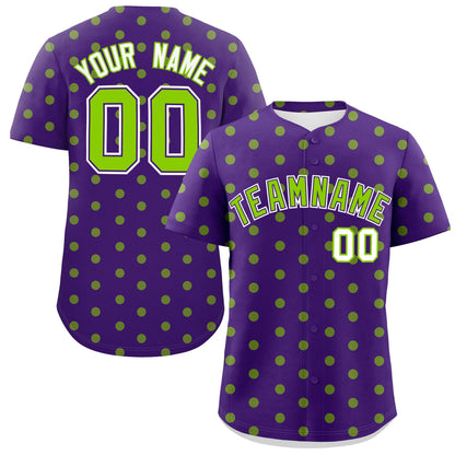 Custom Purple Neon Green Personalized Polka Dot Graffiti Pattern Authentic Baseball Jersey