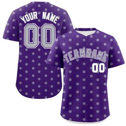 Custom Purple Gray Personalized Polka Dot Graffiti Pattern Authentic Baseball Jersey