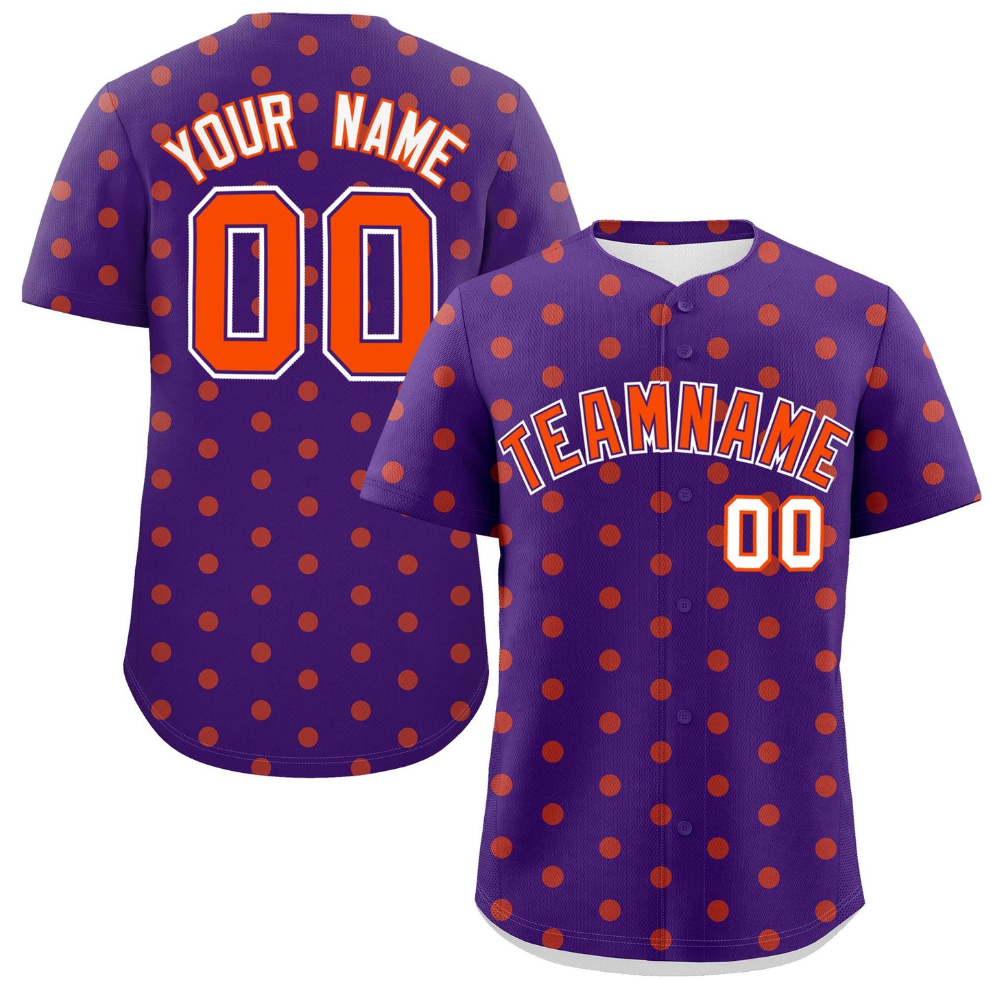 Custom Purple Orange Personalized Polka Dot Graffiti Pattern Authentic Baseball Jersey