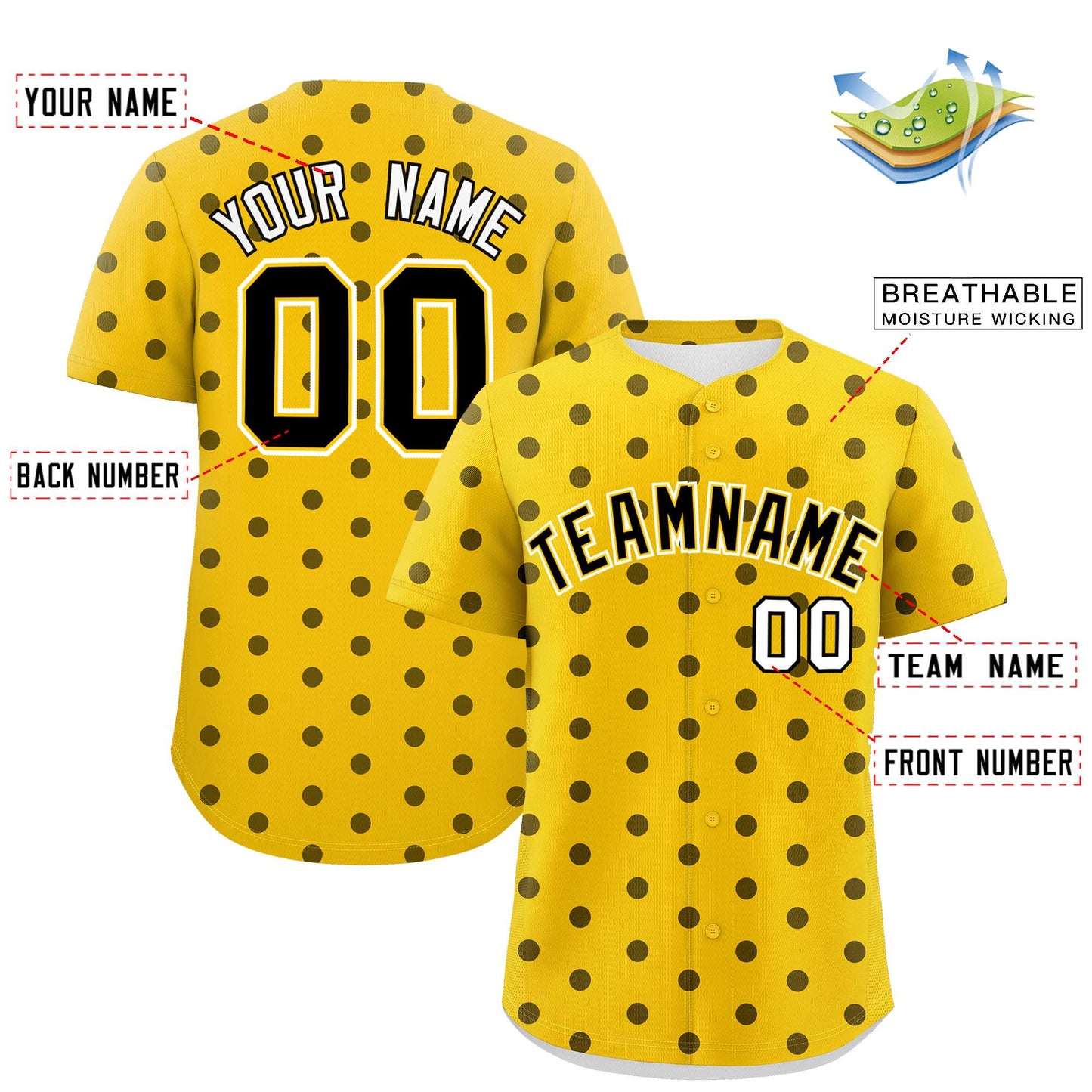 Custom Gold Black Personalized Polka Dot Graffiti Pattern Authentic Baseball Jersey