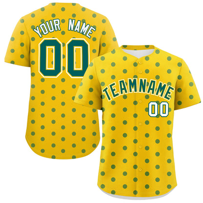 Custom Gold Aqua Personalized Polka Dot Graffiti Pattern Authentic Baseball Jersey