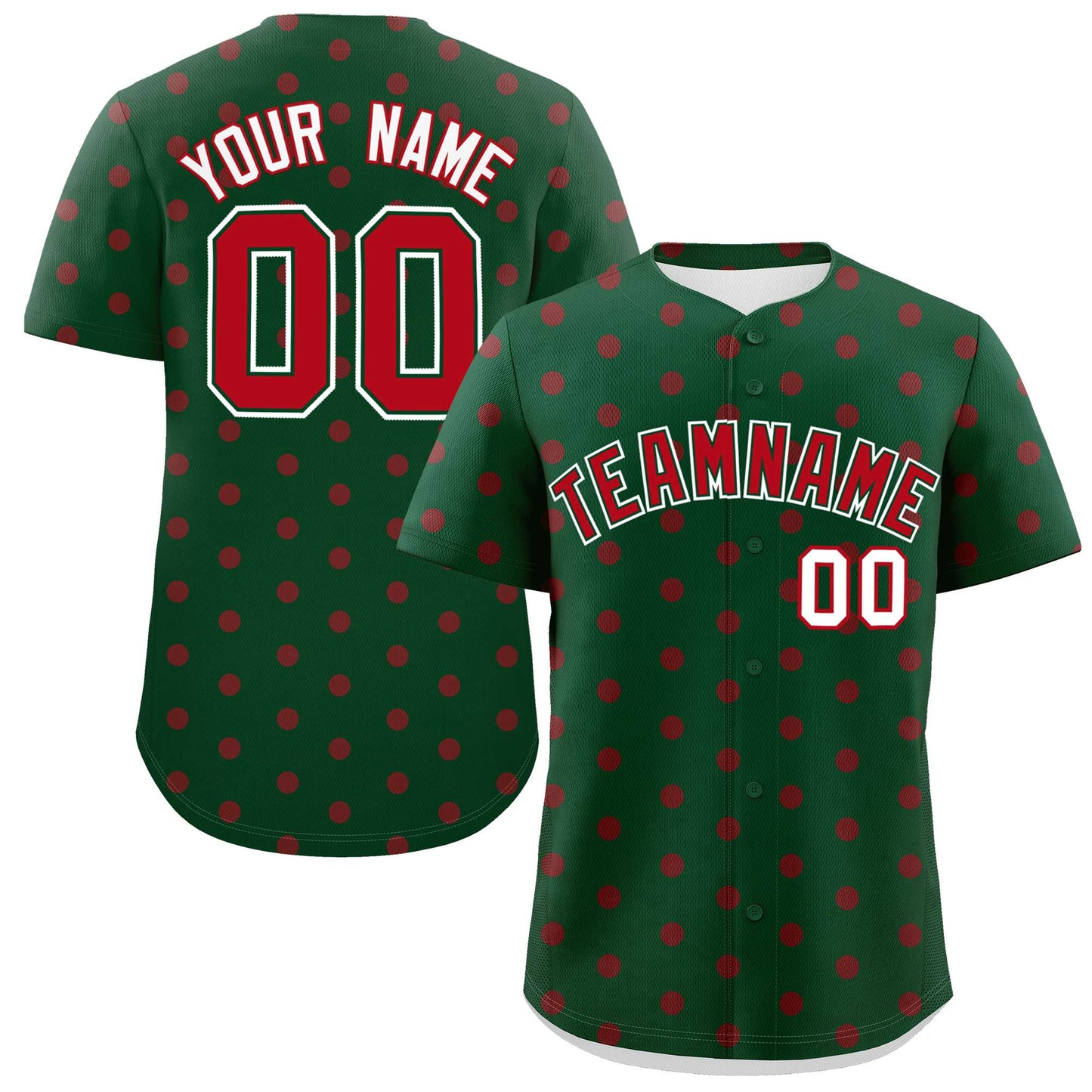 Custom Green Red Personalized Polka Dot Graffiti Pattern Authentic Baseball Jersey