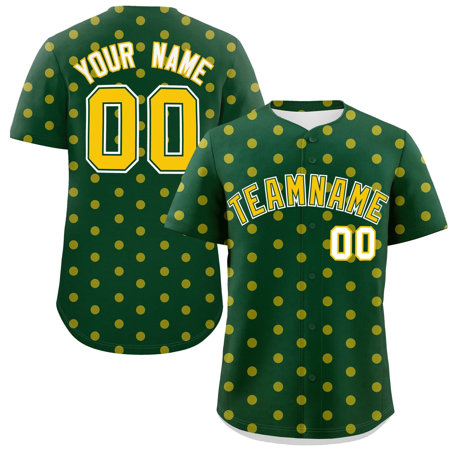 Custom Green Gold Personalized Polka Dot Graffiti Pattern Authentic Baseball Jersey