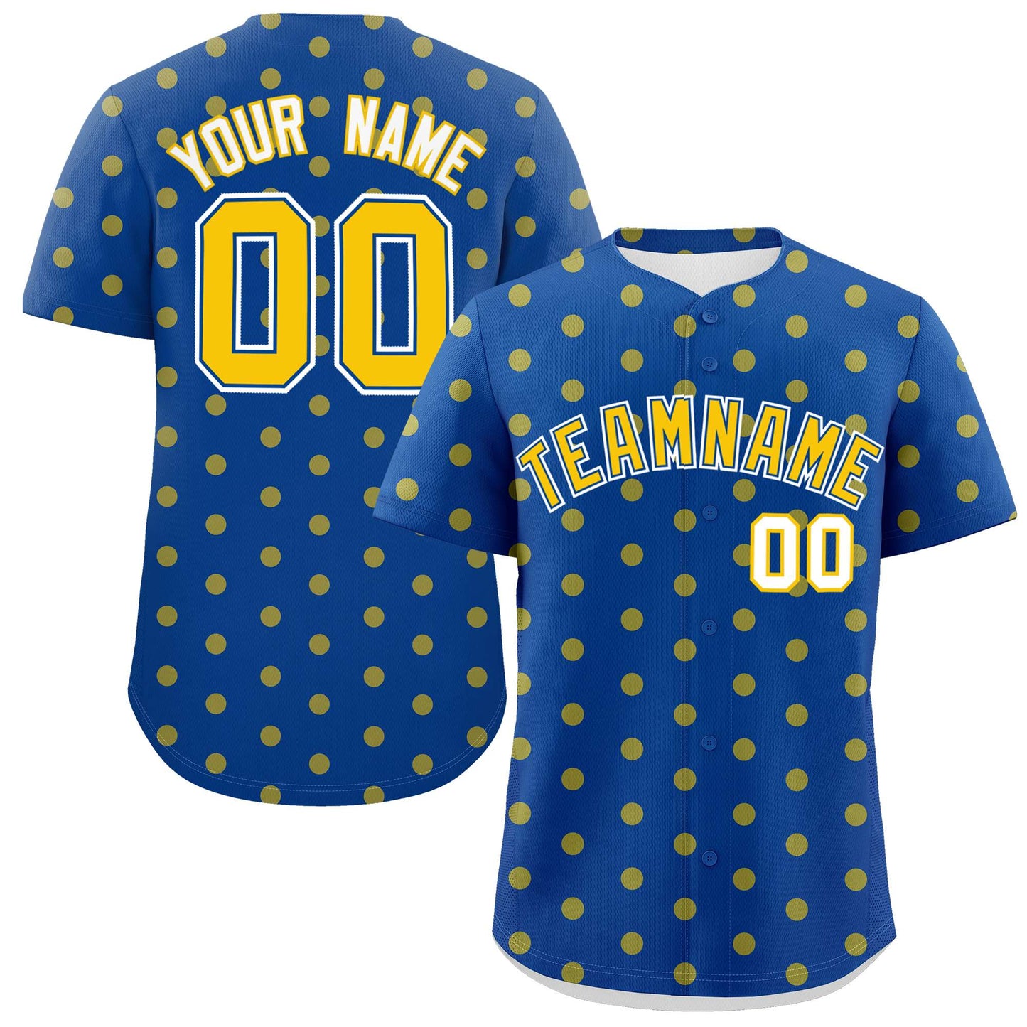 Custom Royal Gold Personalized Polka Dot Graffiti Pattern Authentic Baseball Jersey