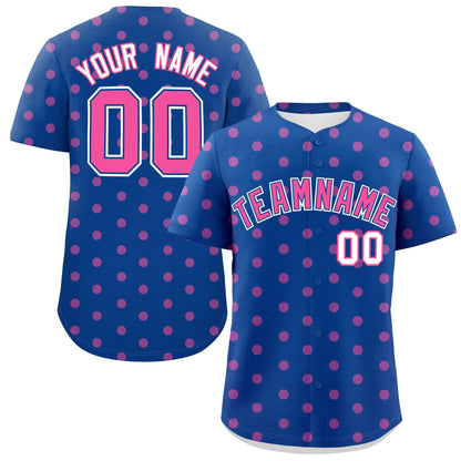 Custom Royal Pink Personalized Polka Dot Graffiti Pattern Authentic Baseball Jersey