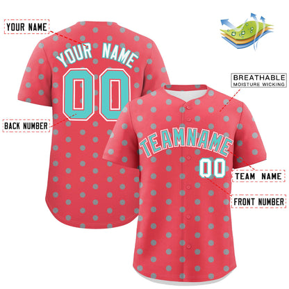 Custom Light Red Bright Green Personalized Polka Dot Graffiti Pattern Authentic Baseball Jersey