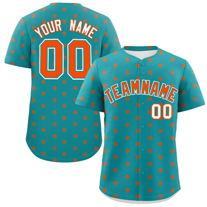 Custom Aqua Orange Personalized Polka Dot Graffiti Pattern Authentic Baseball Jersey