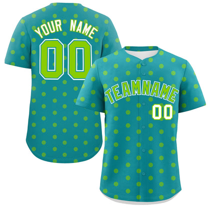 Custom Aqua Neon Green Personalized Polka Dot Graffiti Pattern Authentic Baseball Jersey