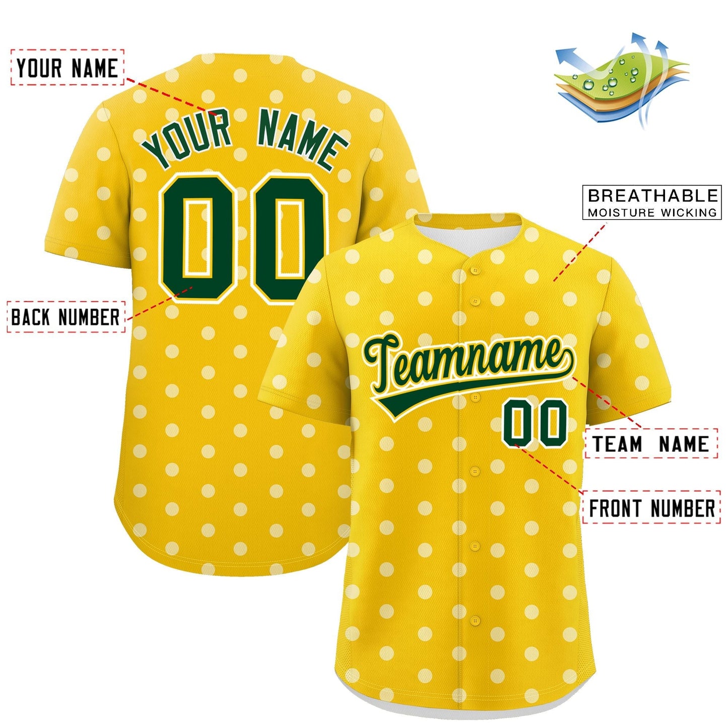 Custom Gold White Personalized Polka Dot Graffiti Pattern Authentic Baseball Jersey