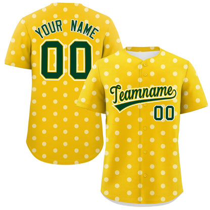 Custom Gold White Personalized Polka Dot Graffiti Pattern Authentic Baseball Jersey