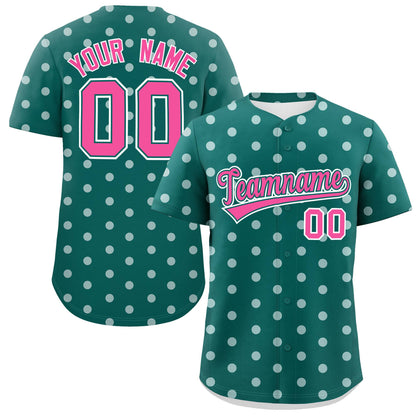 Custom Aqua White Personalized Polka Dot Graffiti Pattern Authentic Baseball Jersey