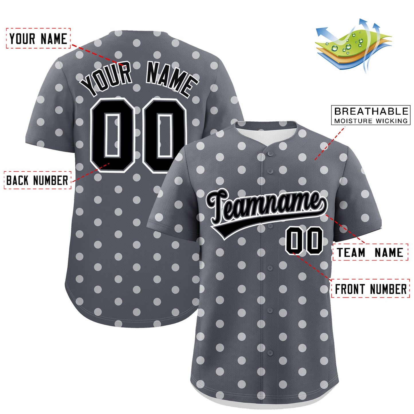 Custom Dark Gray White Personalized Polka Dot Graffiti Pattern Authentic Baseball Jersey