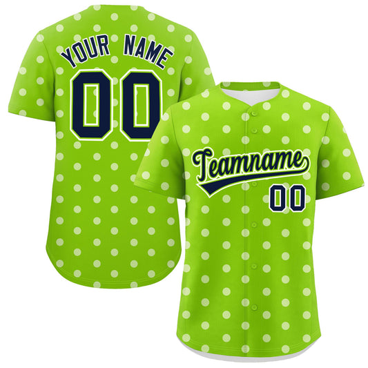 Custom Neon Green White Personalized Polka Dot Graffiti Pattern Authentic Baseball Jersey