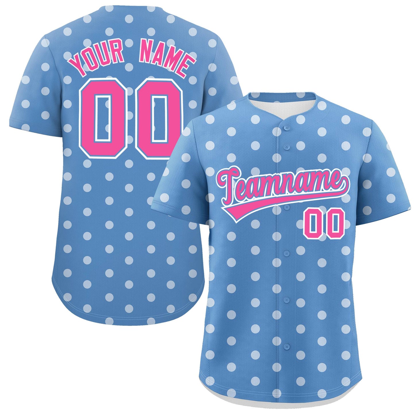 Custom Light Blue White Personalized Polka Dot Graffiti Pattern Authentic Baseball Jersey