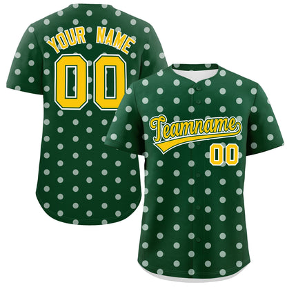 Custom Green White Personalized Polka Dot Graffiti Pattern Authentic Baseball Jersey