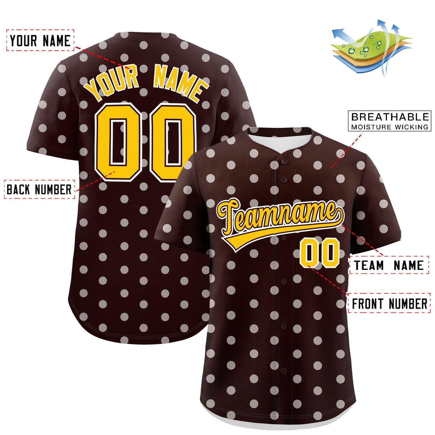 Custom Brown White Personalized Polka Dot Graffiti Pattern Authentic Baseball Jersey