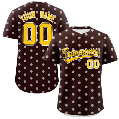 Custom Brown White Personalized Polka Dot Graffiti Pattern Authentic Baseball Jersey