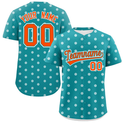 Custom Aqua White Personalized Polka Dot Graffiti Pattern Authentic Baseball Jersey