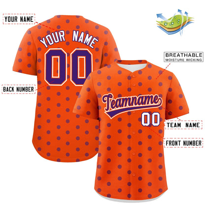 Custom Orange Purple Personalized Polka Dot Graffiti Pattern Authentic Baseball Jersey