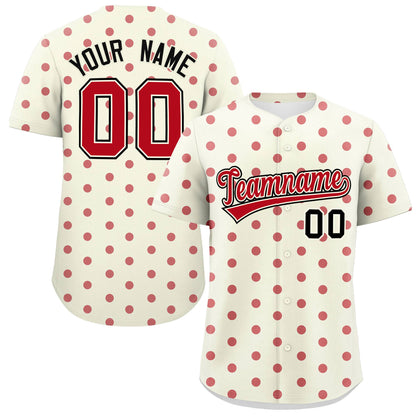 Custom Cream Red Personalized Polka Dot Graffiti Pattern Authentic Baseball Jersey