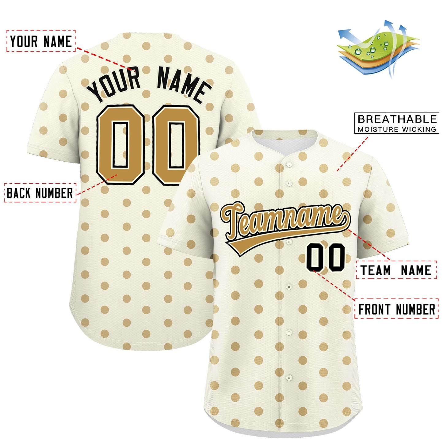 Custom Cream Old Gold Personalized Polka Dot Graffiti Pattern Authentic Baseball Jersey