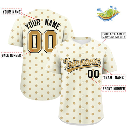 Custom Cream Old Gold Personalized Polka Dot Graffiti Pattern Authentic Baseball Jersey