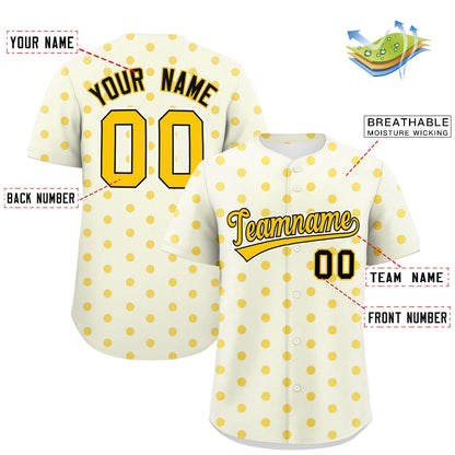 Custom Cream Gold Personalized Polka Dot Graffiti Pattern Authentic Baseball Jersey