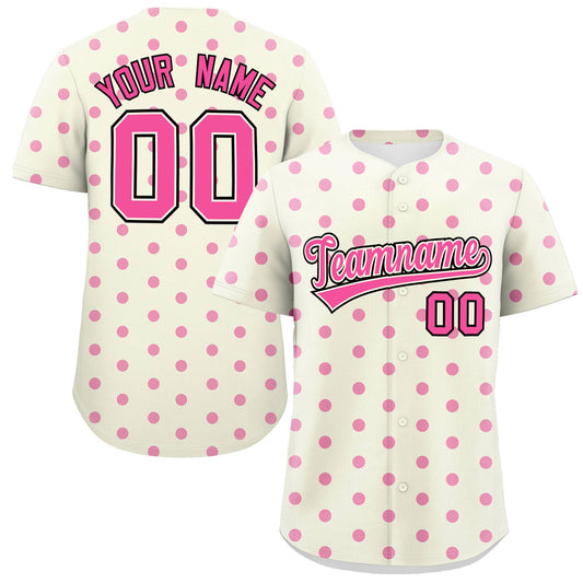 Custom Cream Pink Personalized Polka Dot Graffiti Pattern Authentic Baseball Jersey