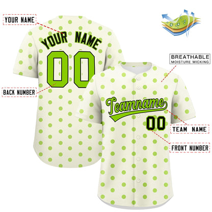 Custom Cream Neon Green Personalized Polka Dot Graffiti Pattern Authentic Baseball Jersey