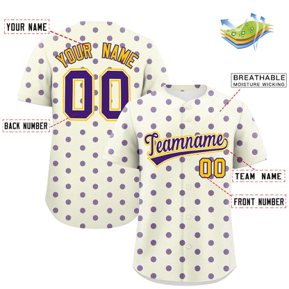 Custom Cream Purple Personalized Polka Dot Graffiti Pattern Authentic Baseball Jersey