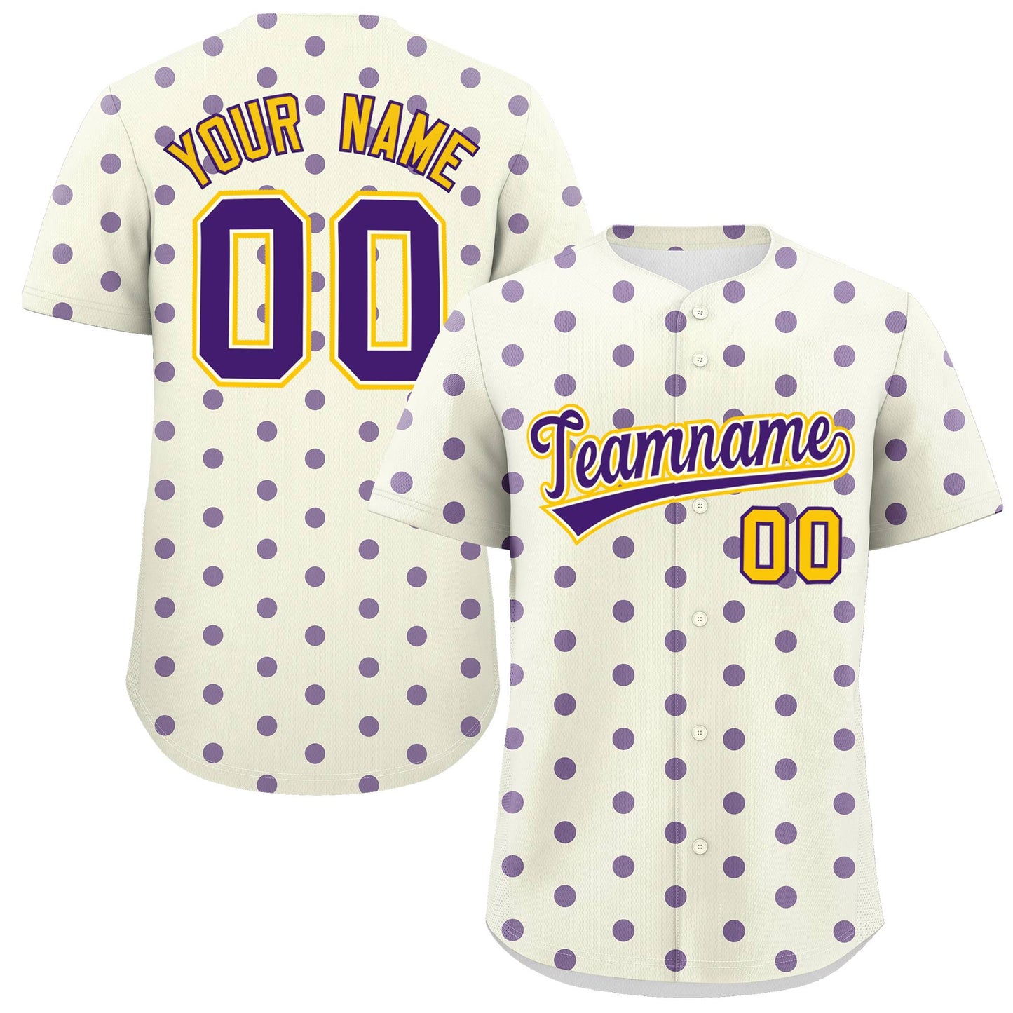 Custom Cream Purple Personalized Polka Dot Graffiti Pattern Authentic Baseball Jersey