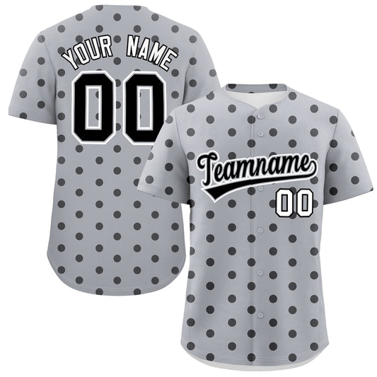 Custom Gray Black Personalized Polka Dot Graffiti Pattern Authentic Baseball Jersey