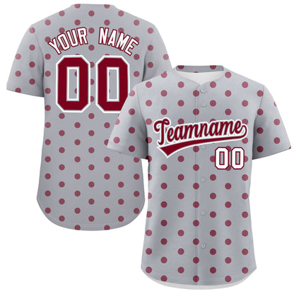 Custom Gray Crimson Personalized Polka Dot Graffiti Pattern Authentic Baseball Jersey