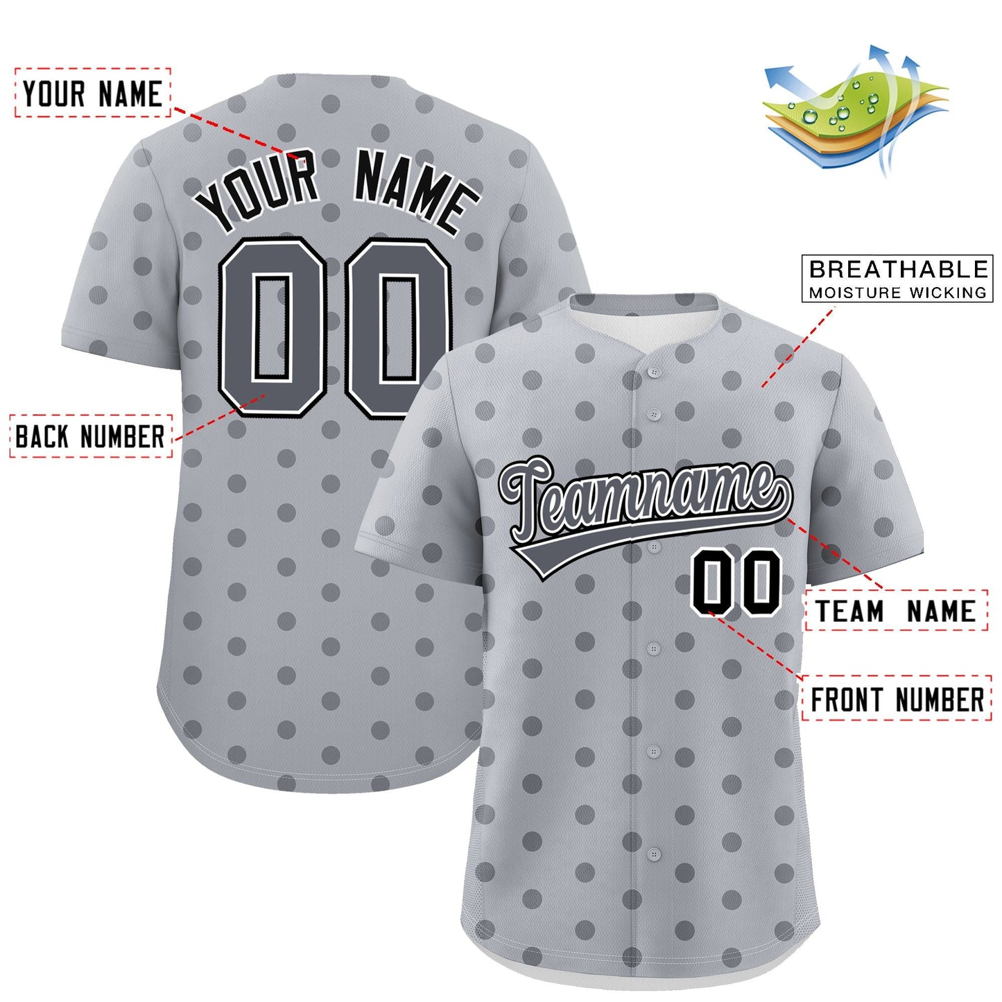 Custom Gray Dark Gray Personalized Polka Dot Graffiti Pattern Authentic Baseball Jersey