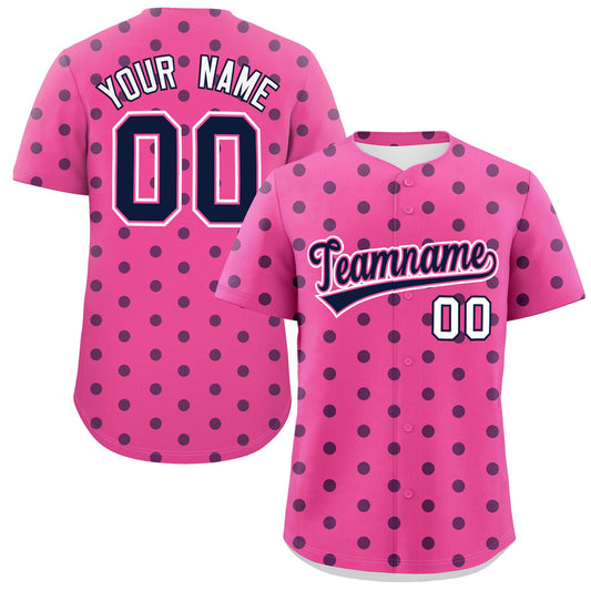 Custom Pink Navy Personalized Polka Dot Graffiti Pattern Authentic Baseball Jersey