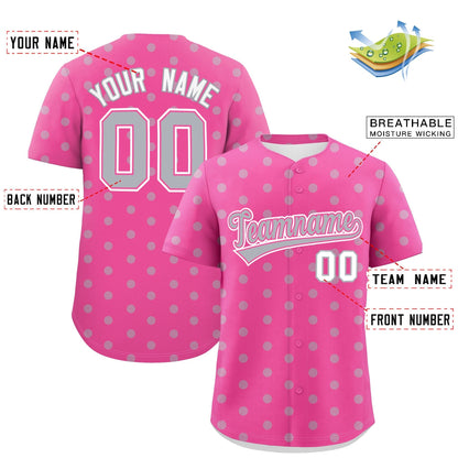 Custom Pink Gray Personalized Polka Dot Graffiti Pattern Authentic Baseball Jersey