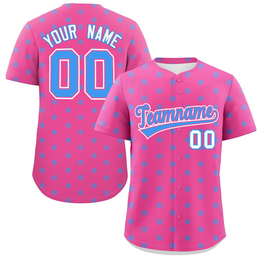 Custom Pink Powder Blue Personalized Polka Dot Graffiti Pattern Authentic Baseball Jersey