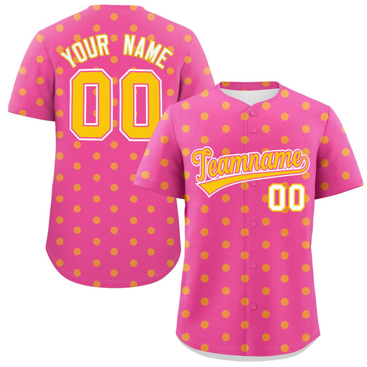 Custom Pink Gold Personalized Polka Dot Graffiti Pattern Authentic Baseball Jersey